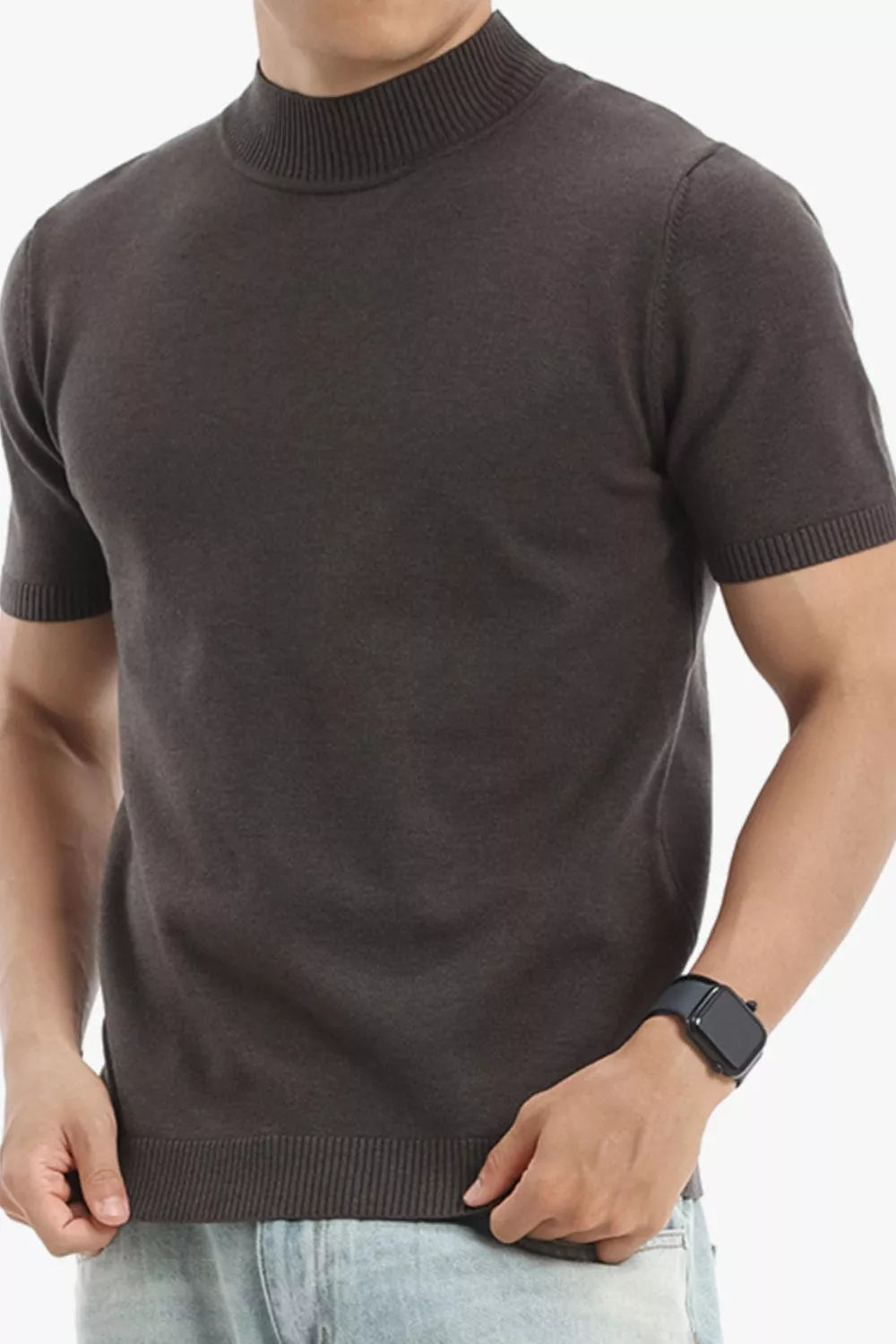 Men's Plus Size Slim Fit Short Sleeve Sweater by Trendsi