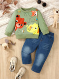 Children's Cartoon Animal Print Sweatshirt & Jeans Set by Trendsi