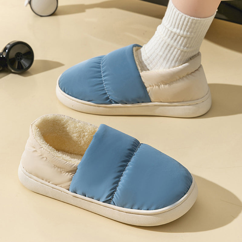 Winter Thickened Warm Cotton Shoes With Back Heel Mixed-color Down Cloth Slipper For Couple Garden Outdoor Indoor Floor Home Slippers Women