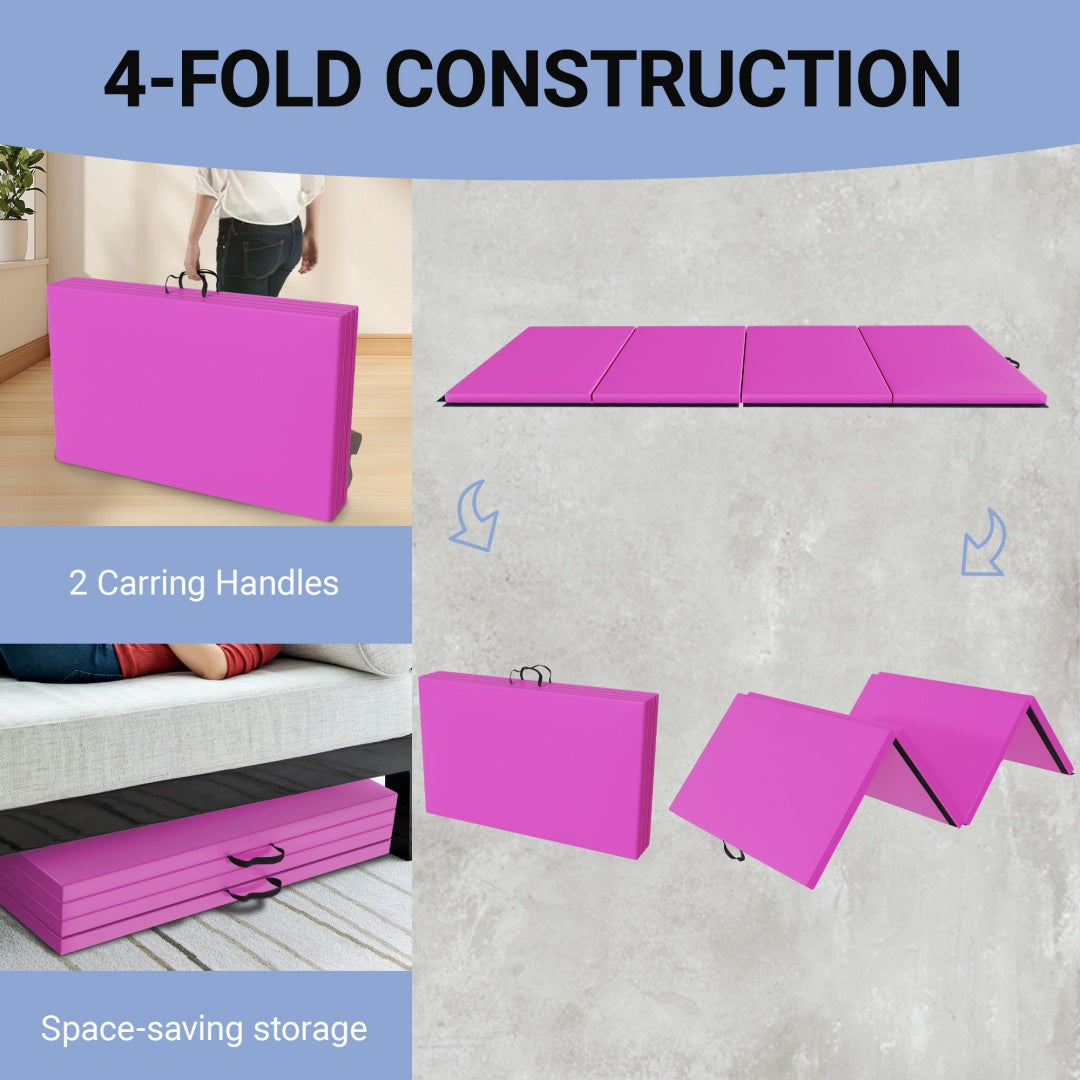 --Only Self Pickup--10 Ft. X 4 Ft. Quad Fold Gym Mat With Carrying Handle For Protective Flooring In Mixed Martial Arts, Gymnastics, And Home Gyms, 2 Inch Thick