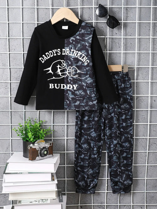 Children's Camouflage Color Block Top and Pants Set by Trendsi