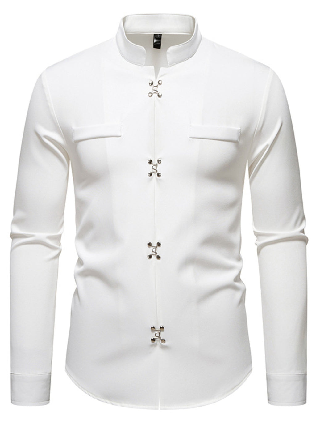 Men's Mandarin Collar Slim Fit Long Sleeve Shirt by Trendsi