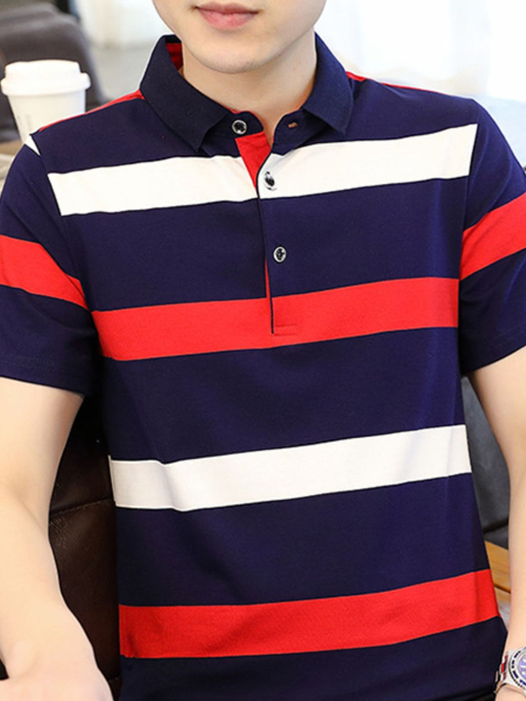 Men's Plus Size Striped Slim Fit Polo Shirt by Trendsi