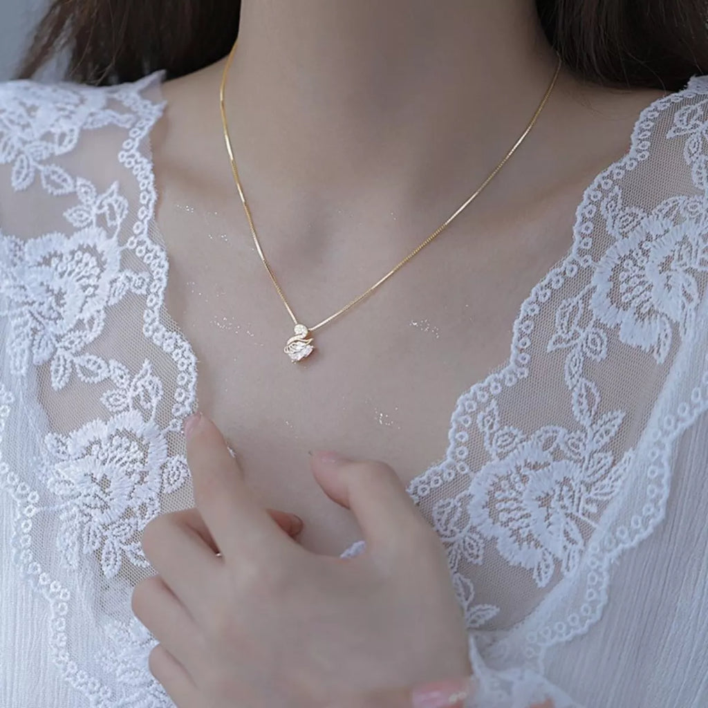 925 Sterling Silver Zircon Pendant Necklace by Trendsi