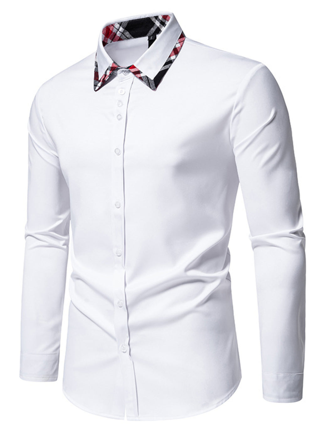 Men's Slim Fit Long Sleeve Plaid Trim Shirt by Trendsi
