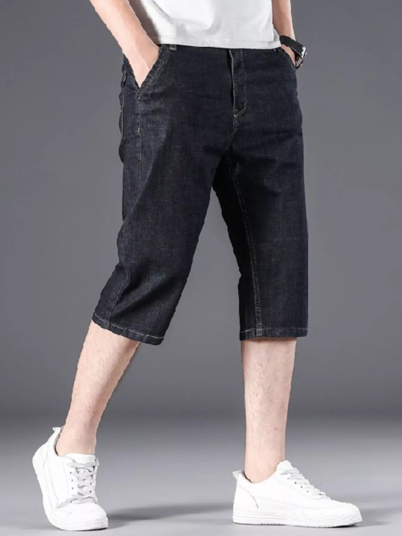 Men's Wash Denim Shorts with Relaxed Fit by Trendsi