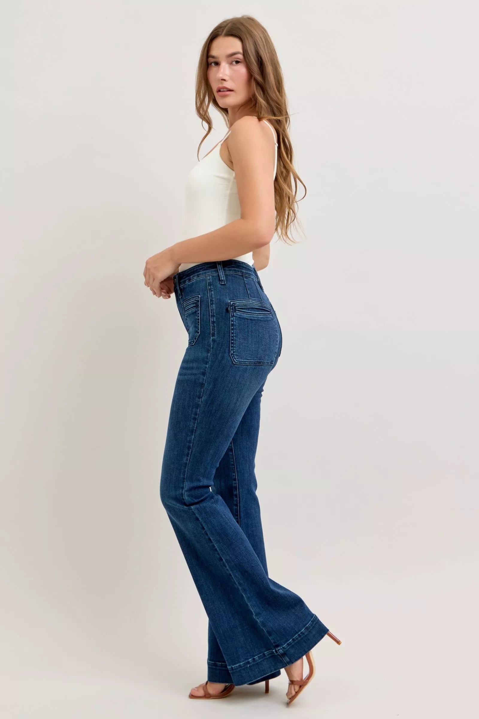 Judy Blue High-Waisted Flare Jeans with Front Pockets by Trendsi