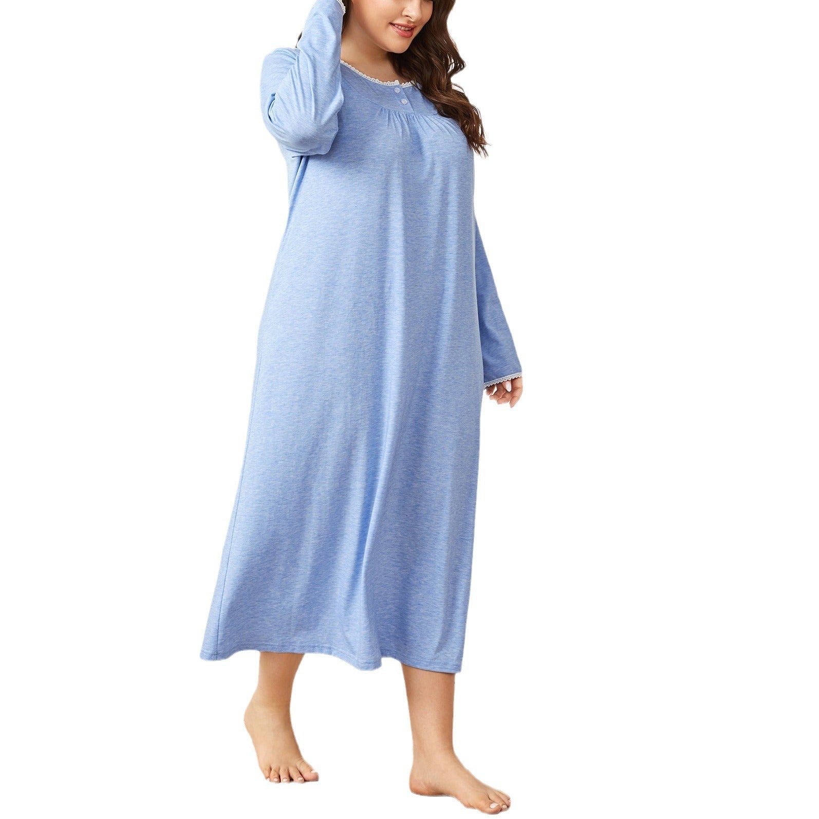 Women's Lace Stitching Pleated Long-sleeved Nightdress