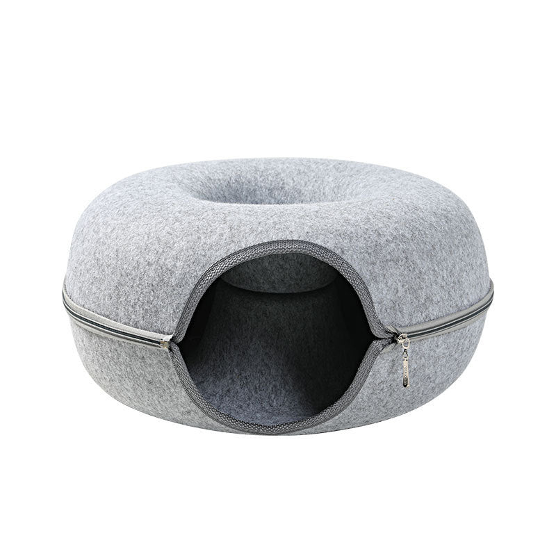 Four Seasons Available Cat Nest Round Woolen Felt Pet Dual-use Cat Nest Tunnel Interactive Training Toy Grey Felt Cat Nest by DC-THE CEO