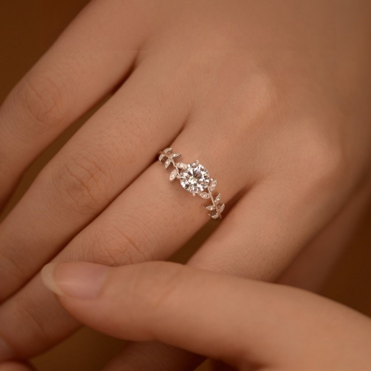 1 Carat Moissanite 925 Sterling Silver Leaf Ring by Trendsi