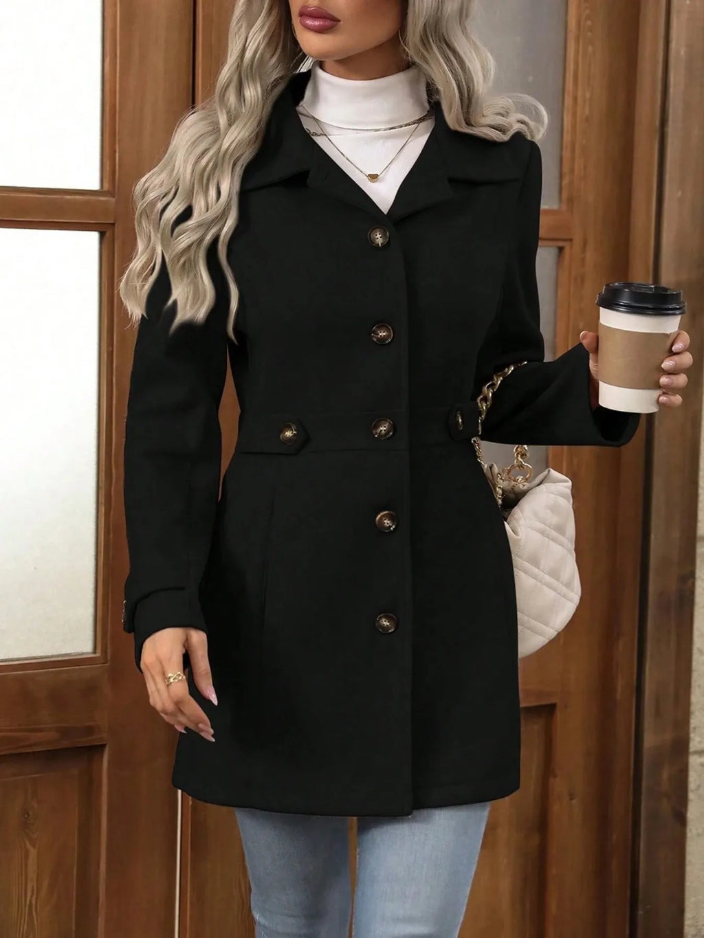 Button Up Long Sleeve Coat by Trendsi