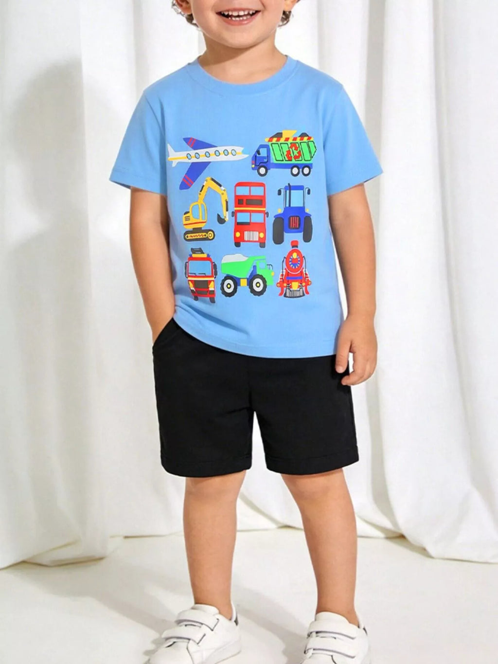 Children's Cartoon Vehicle Crew Neck Short Sleeve T-Shirt by Trendsi