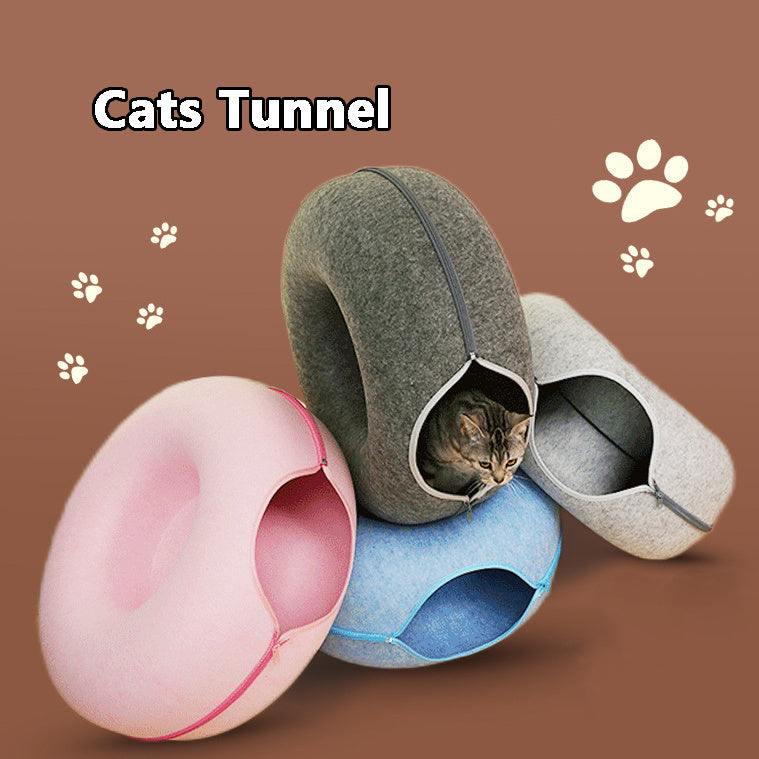 Four Seasons Available Cat Nest Round Woolen Felt Pet Dual-use Cat Nest Tunnel Interactive Training Toy Grey Felt Cat Nest by DC-THE CEO
