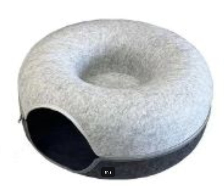 Four Seasons Available Cat Nest Round Woolen Felt Pet Dual-use Cat Nest Tunnel Interactive Training Toy Grey Felt Cat Nest by DC-THE CEO