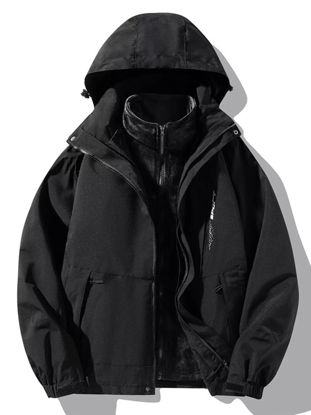 Men's Plus Size Waterproof Windproof Outdoor Hooded Jacket by Trendsi