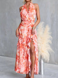 Floral Print Ruffle Halter Neck Maxi Dress by Trendsi