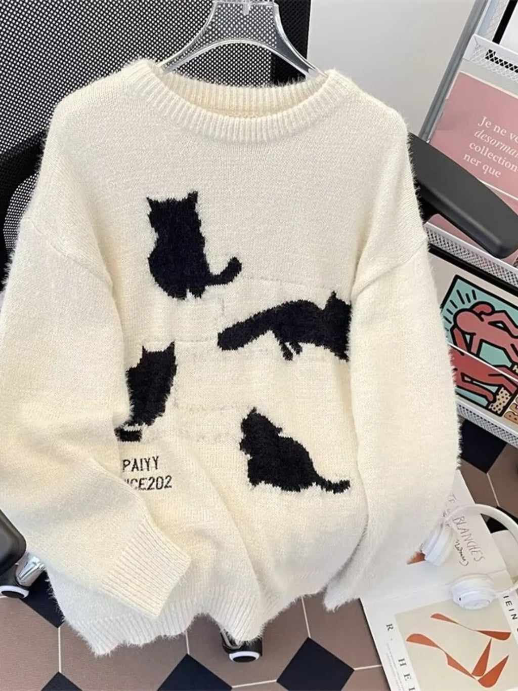 Men's Plus Size Cute Cat Pattern Knitted Pullover by Trendsi