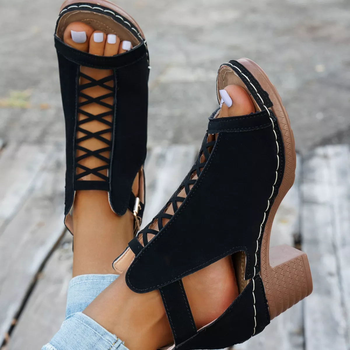 Buckle Block Heels Sandals by Trendsi