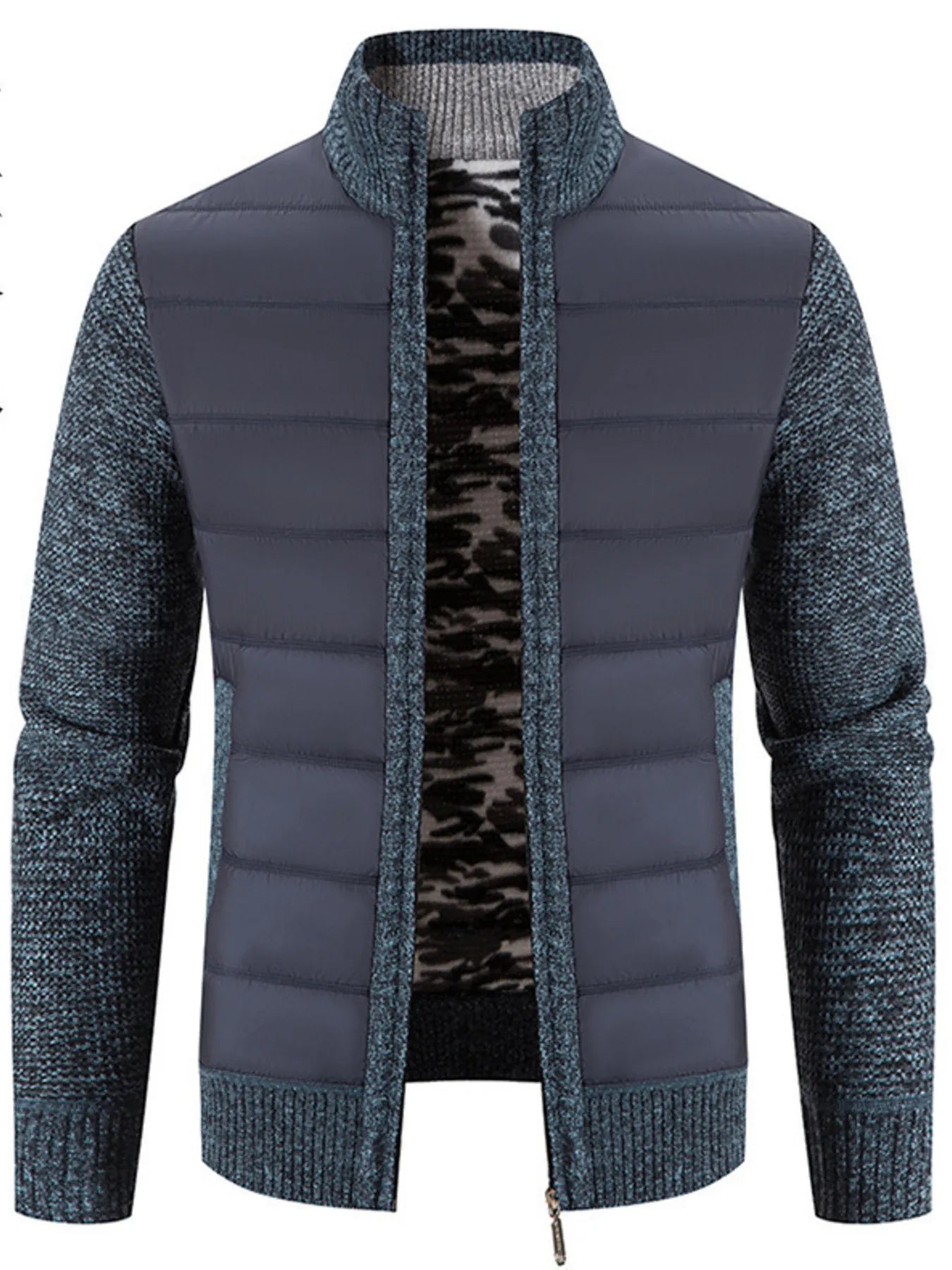 Men's Plus Size Quilted Knit Bomber Jacket with Stand Collar by Trendsi