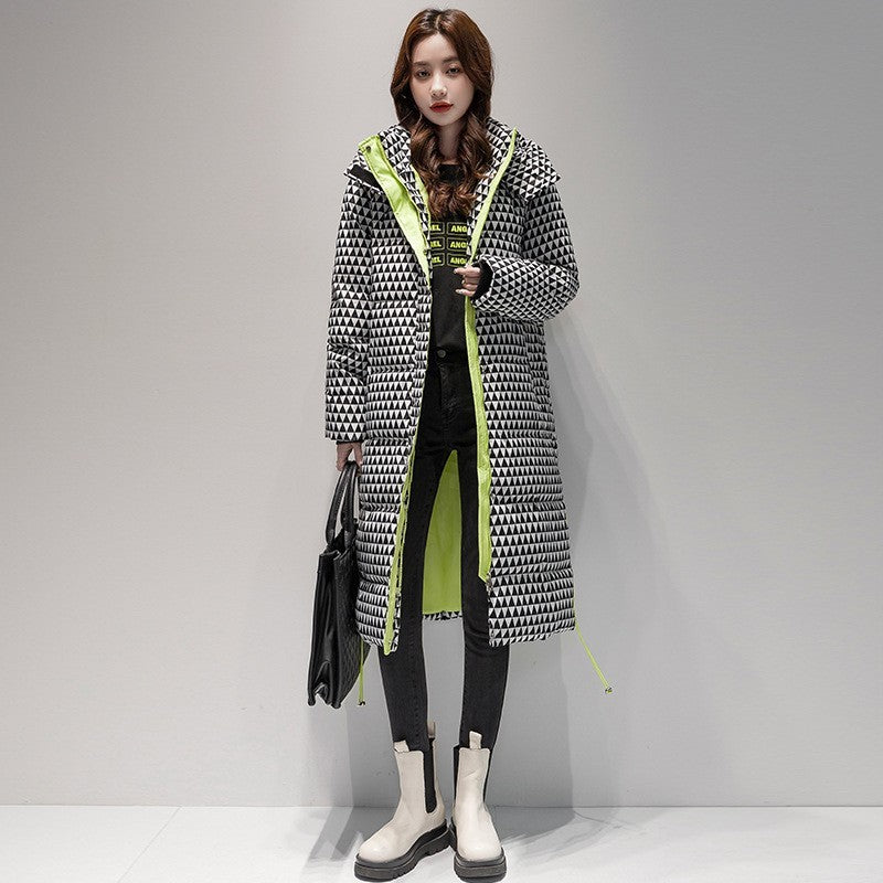 Plaid Down Cotton-padded Coat For Women Houndstooth