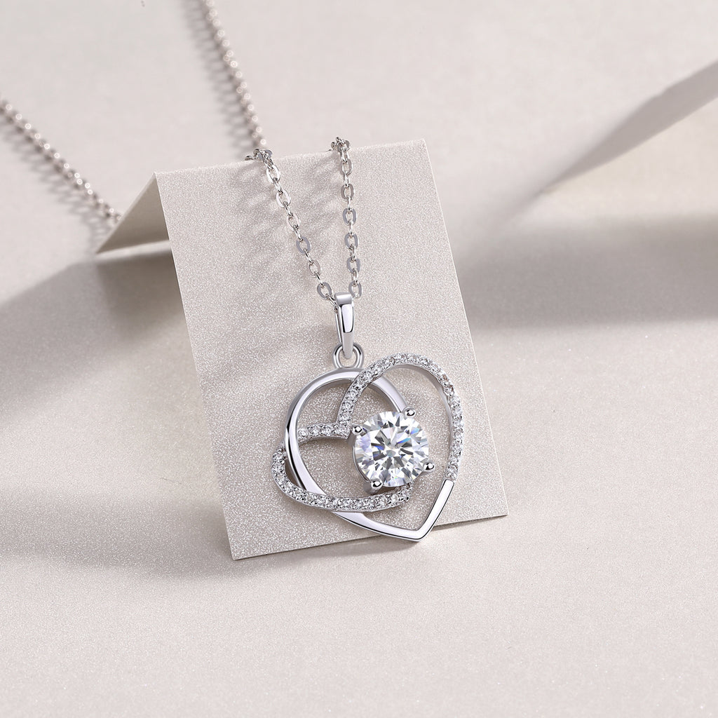 Heart To Heart - A Fashionable And Luxurious Diamond Jewelry Pendant Set With 1-carat Moissan Diamond S925 Sterling Silver And Platinum Plating