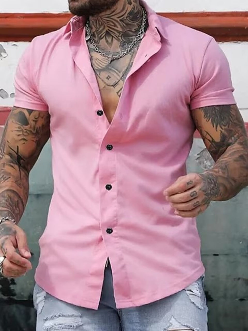 Men's Full Size Slim Fit Short Sleeve Button-Down Shirt Plus Size by Trendsi