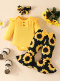 Children's Ruffled Ribbed Top and Sunflower Pants Set by Trendsi