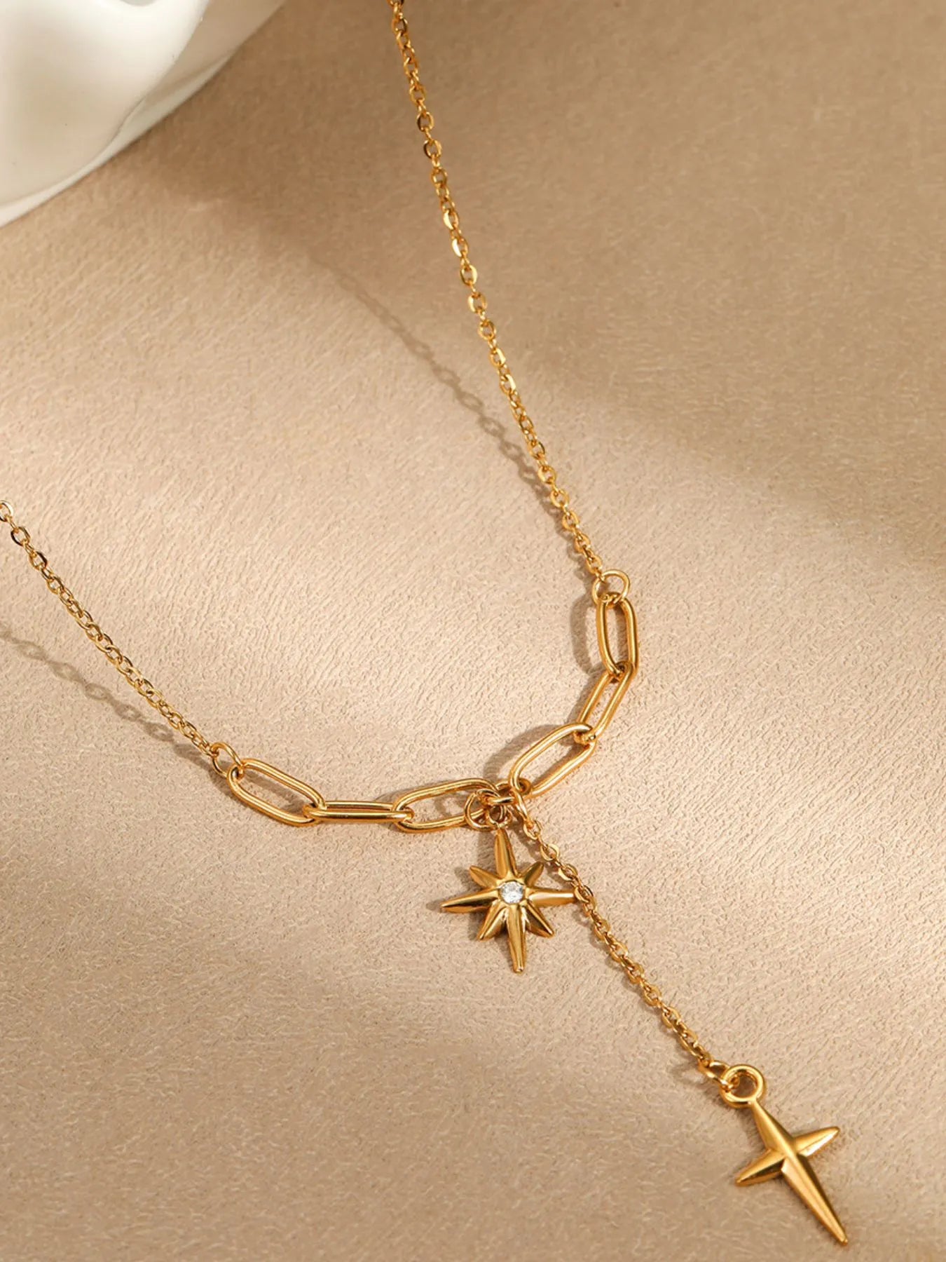 18K Gold-Plated Star Cross Pendant Necklace by Trendsi