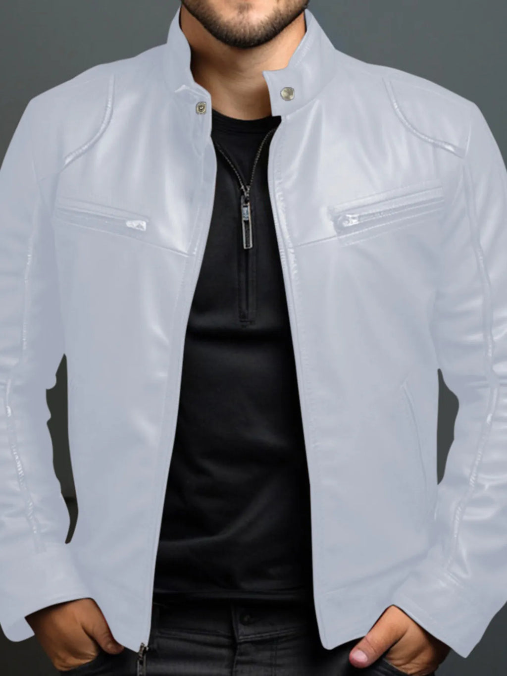 Men's Full Size Leather Motorcycle Jacket with Zipper Front Plus Size by Trendsi
