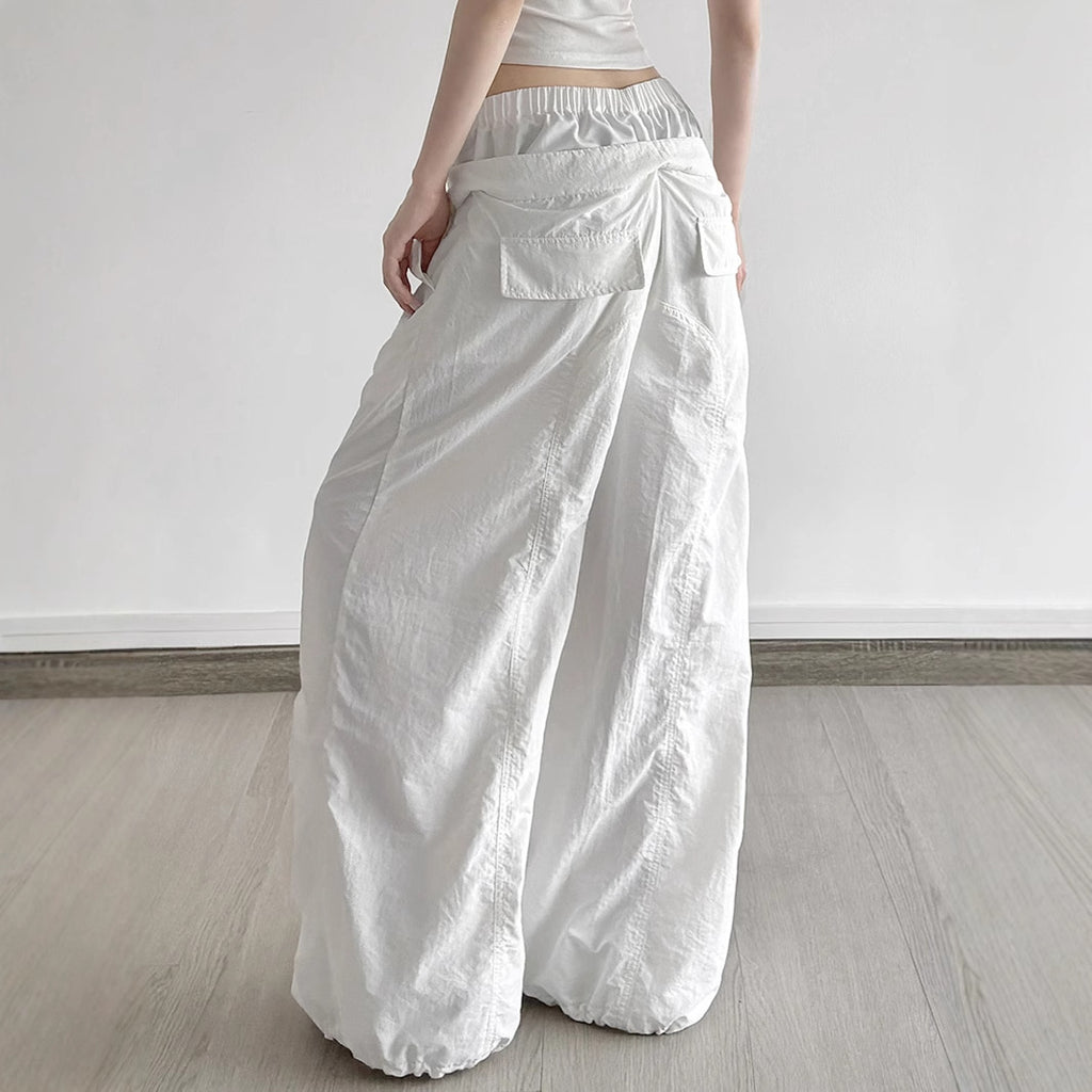 Ruffle Drawstring Lace Letters Embroidered Slacks