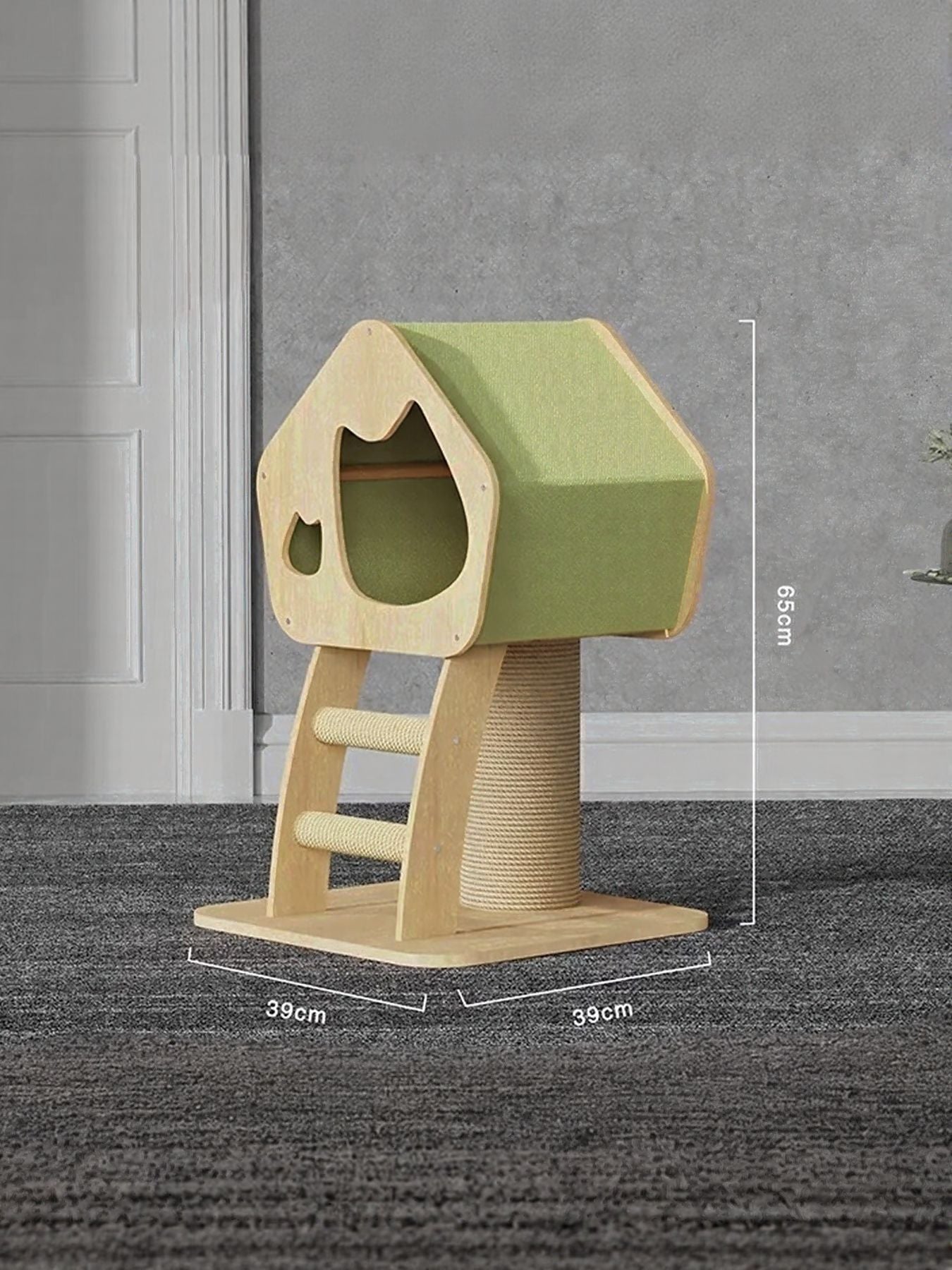 Modern Wooden Cat Condo with Scratching Post by Trendsi