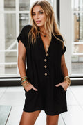 Pocketed V-Neck Short Sleeve Romper by Trendsi
