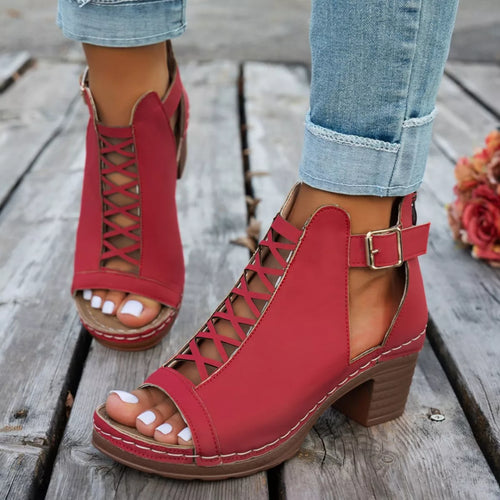 Buckle Block Heels Sandals by Trendsi