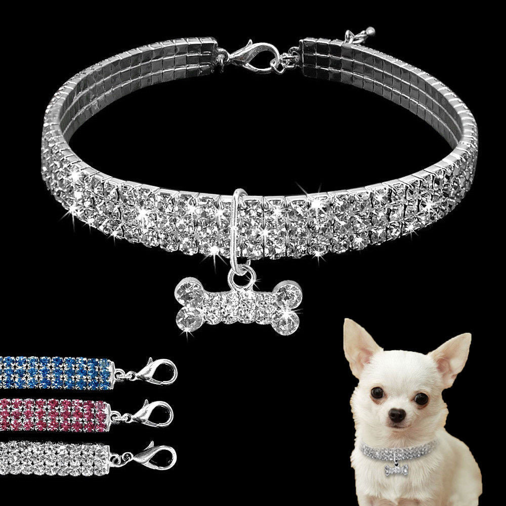 Bling Rhinestone Dog Collar Crystal Puppy Chihuahua Pet Dog Collars Leash For Small Medium Dogs Cats by DC-THE CEO