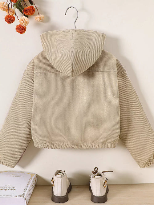 Children's Casual Corduroy Hooded Jacket by Trendsi