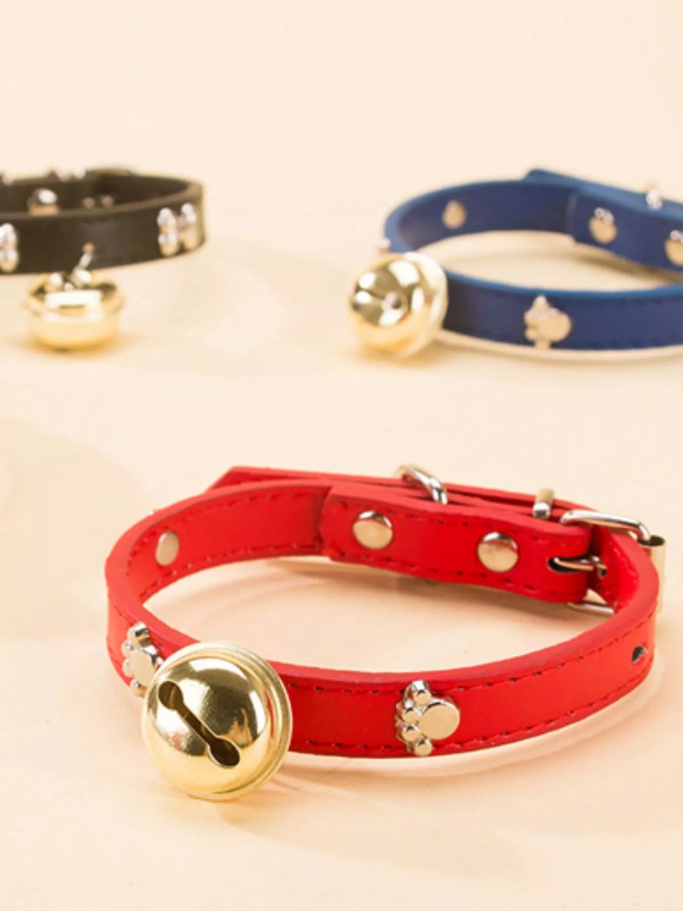 Leather Pet Collar with Bell by Trendsi