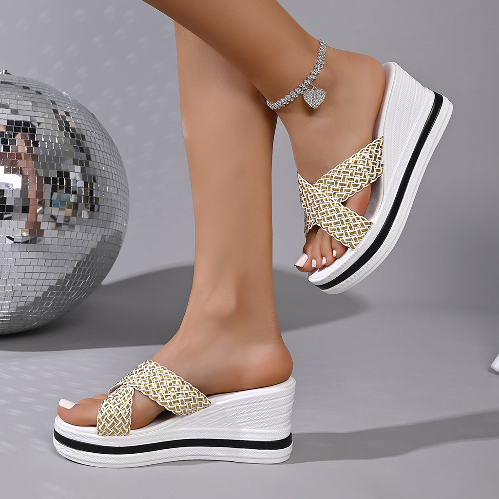 Woven Strap Wedge Sandals by Trendsi
