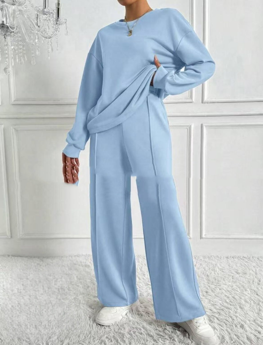 Women's Round Neck Long-sleeved Trousers Temperament Twinset
