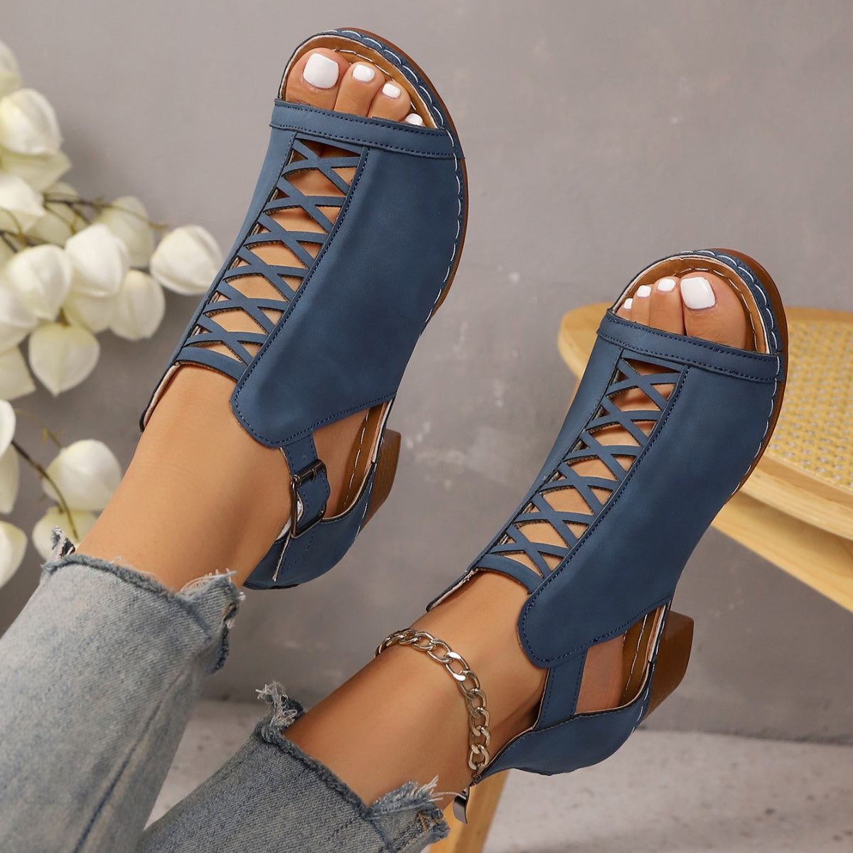 Open Toe Block Heels Sandals by Trendsi