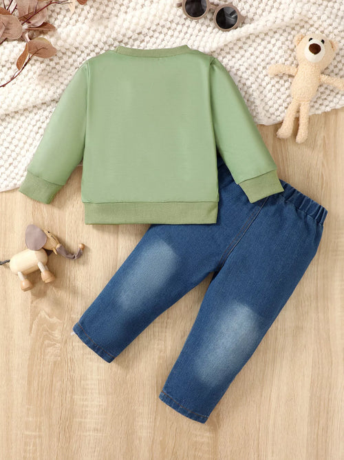 Children's Cartoon Animal Print Sweatshirt & Jeans Set by Trendsi