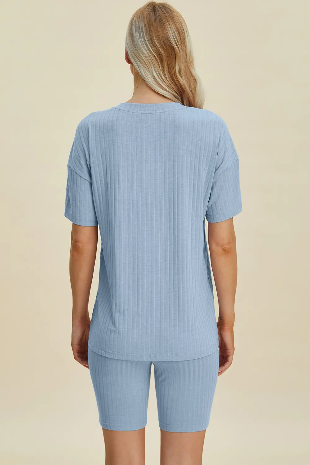 Basic Bae Full Size Ribbed V-Neck Short Sleeve Top and Shorts Set by Trendsi