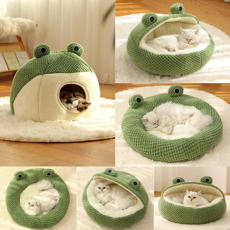 Pet Cat Dog Nest Little Frog Series Warm Plush Mat Autumn Winter Pet House Full Package Nest For Small Cats Dogs Within 5KG by DC-THE CEO