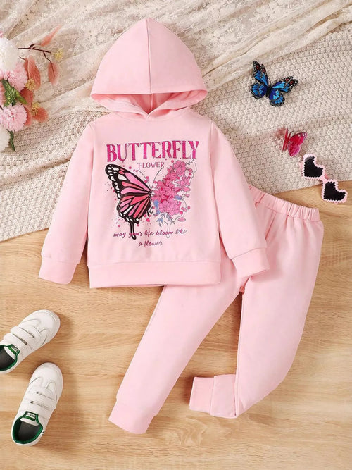 Children's Butterfly Flower Hoodie & Pants Set by Trendsi