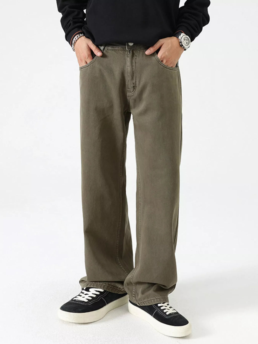 Men's Vintage Wash Wide Leg Jeans by Trendsi