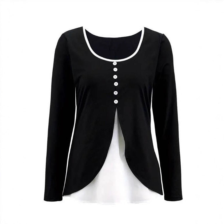 Casual Contrast Color Women's Two-piece Long-sleeved T-shirt