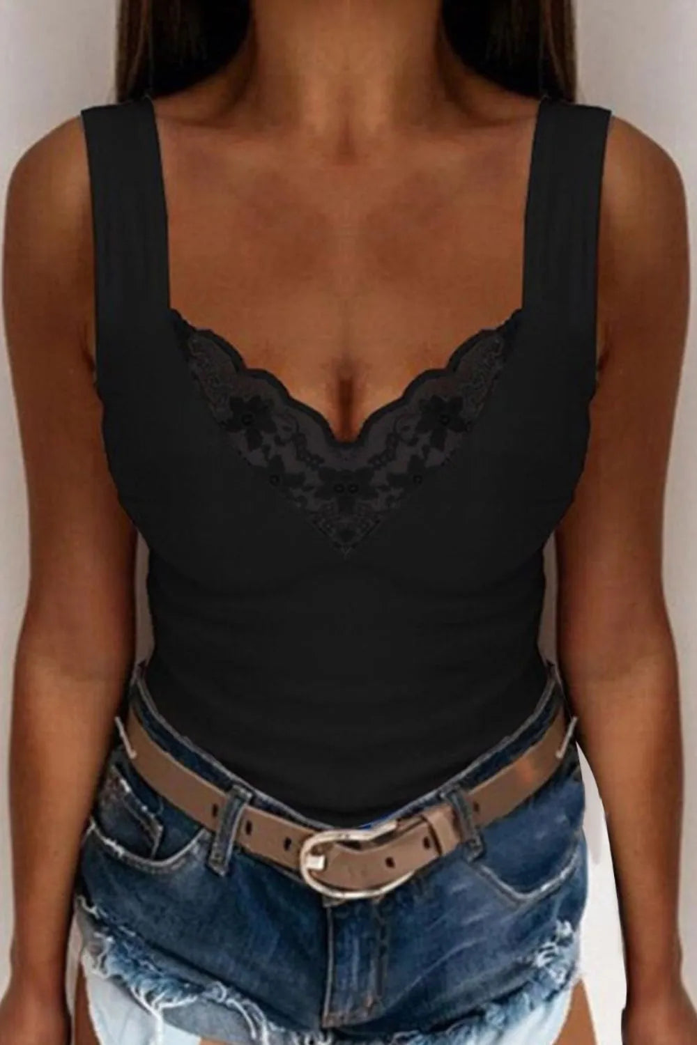 Full Size Lace Detail V-Neck Tank Plus Size by Trendsi