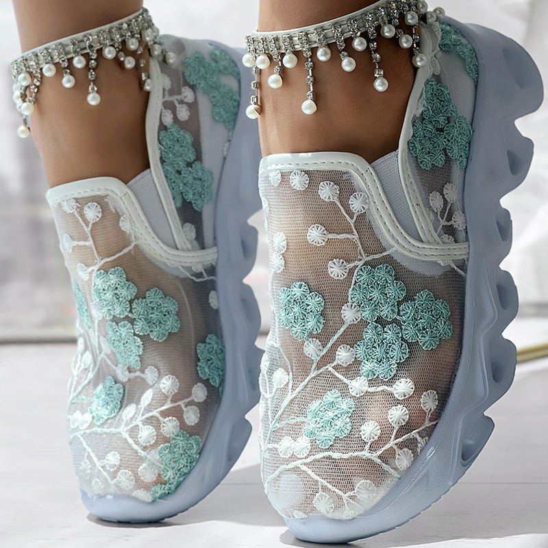 Contrast Glitter Transparent Mesh Patch Breathable Sneakers - Without Ankle Strap