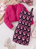 Children's Printed Dress and Cardigan Set by Trendsi