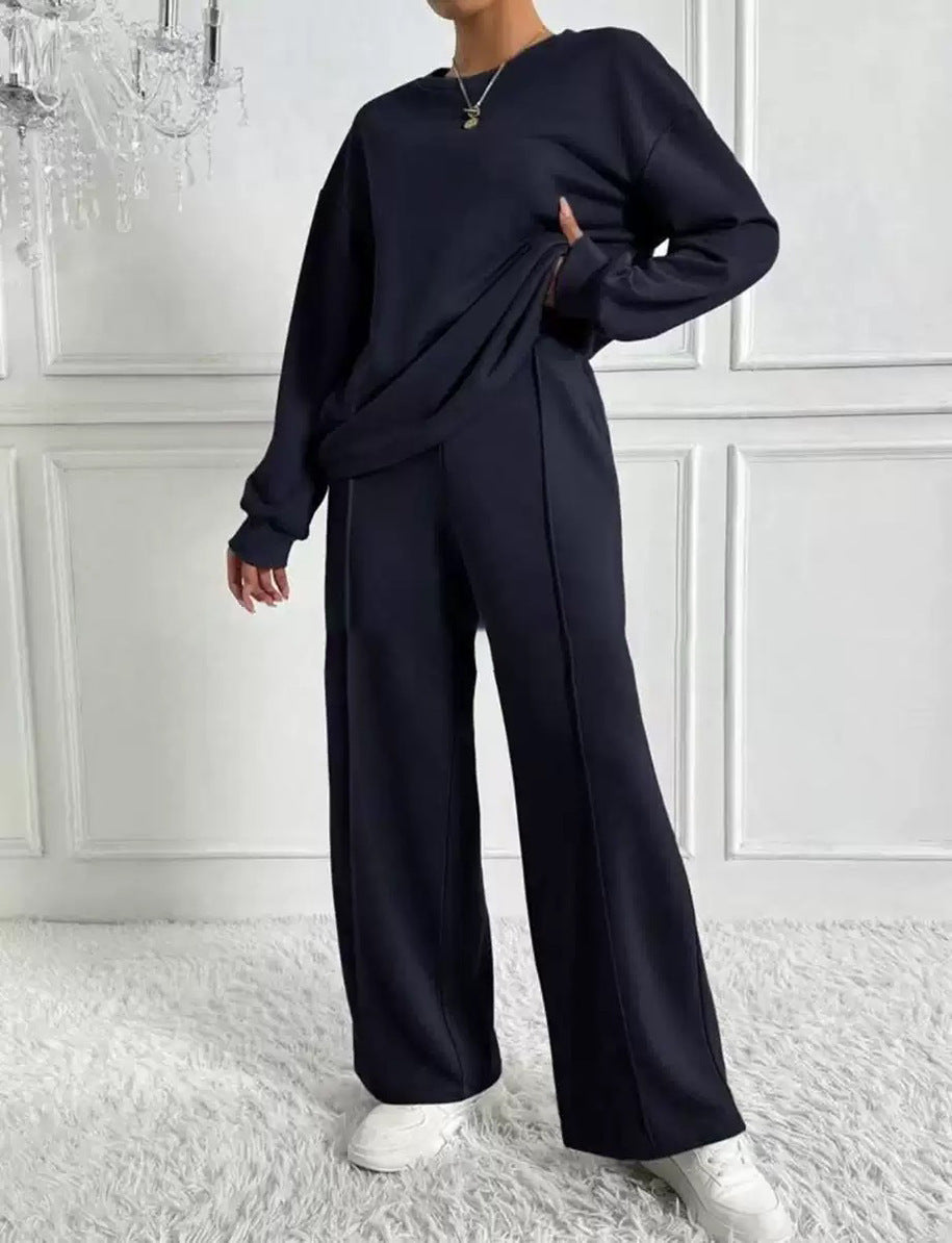 Women's Round Neck Long-sleeved Trousers Temperament Twinset