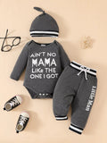 Children's Letter Bodysuit & Pants & Hat Set by Trendsi